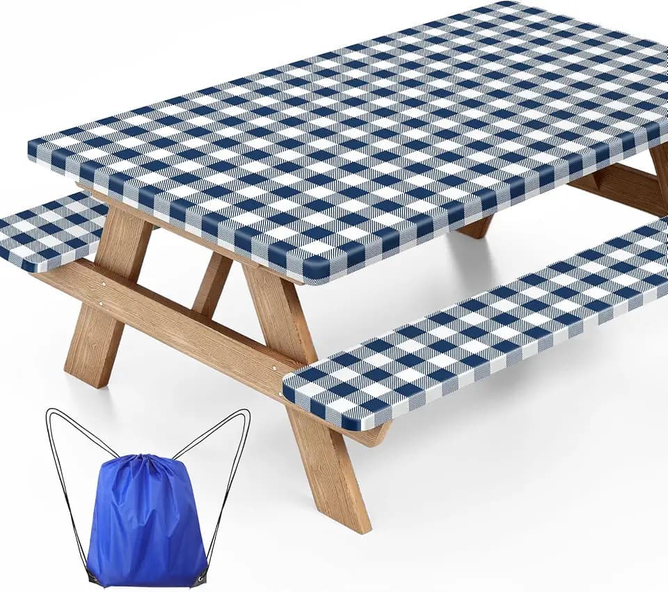 Picnic Table Cover with Bench Covers and Bag 3 Pcs Fitted Camping Cloths