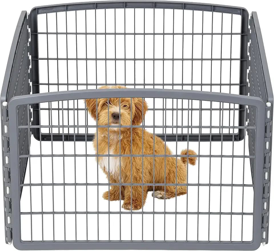 IRIS USA 4-Panel Dog Playpen, Pet Enclosure, Dark Gray
