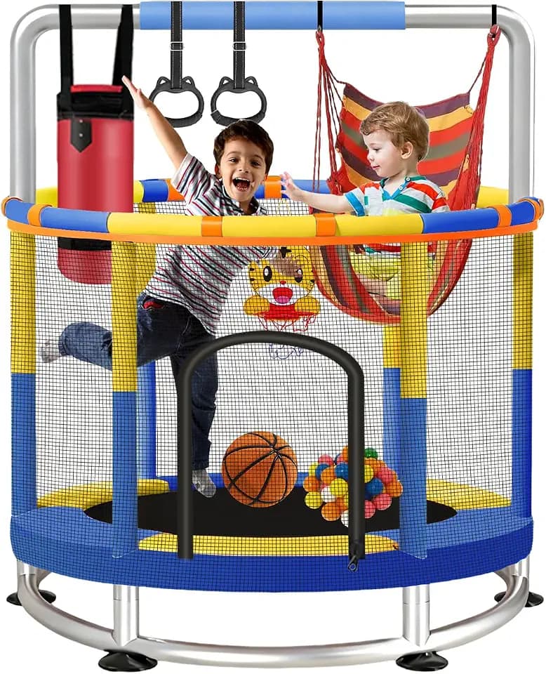 60" Trampoline for Kids with Enclosure Net, Baby Mini 5FT Toddler Trampoline,440lbs Capacity Indoor Outdoor,Birthday for Boys Girls