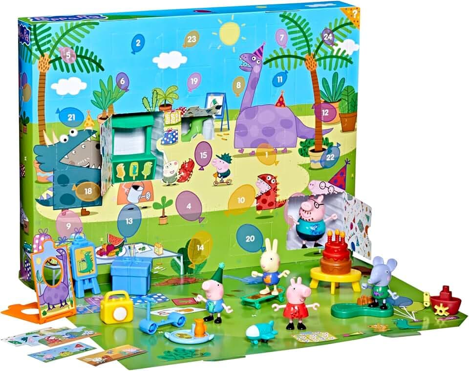 Peppa Pig George's Party Advent Calendar with 24 Surprise Toys and Stickers Including 5 Figures, Preschool Toys for Girls and Boys 3 and Up (Amazon Exclusive)