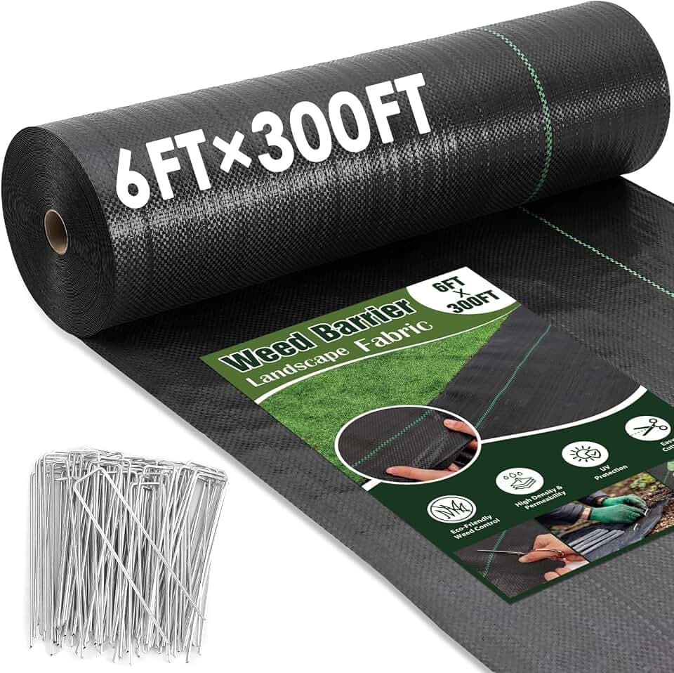 HongWay 6FT x 300FT Weed Barrier Fabric, Landscape Fabric with 120 Staples