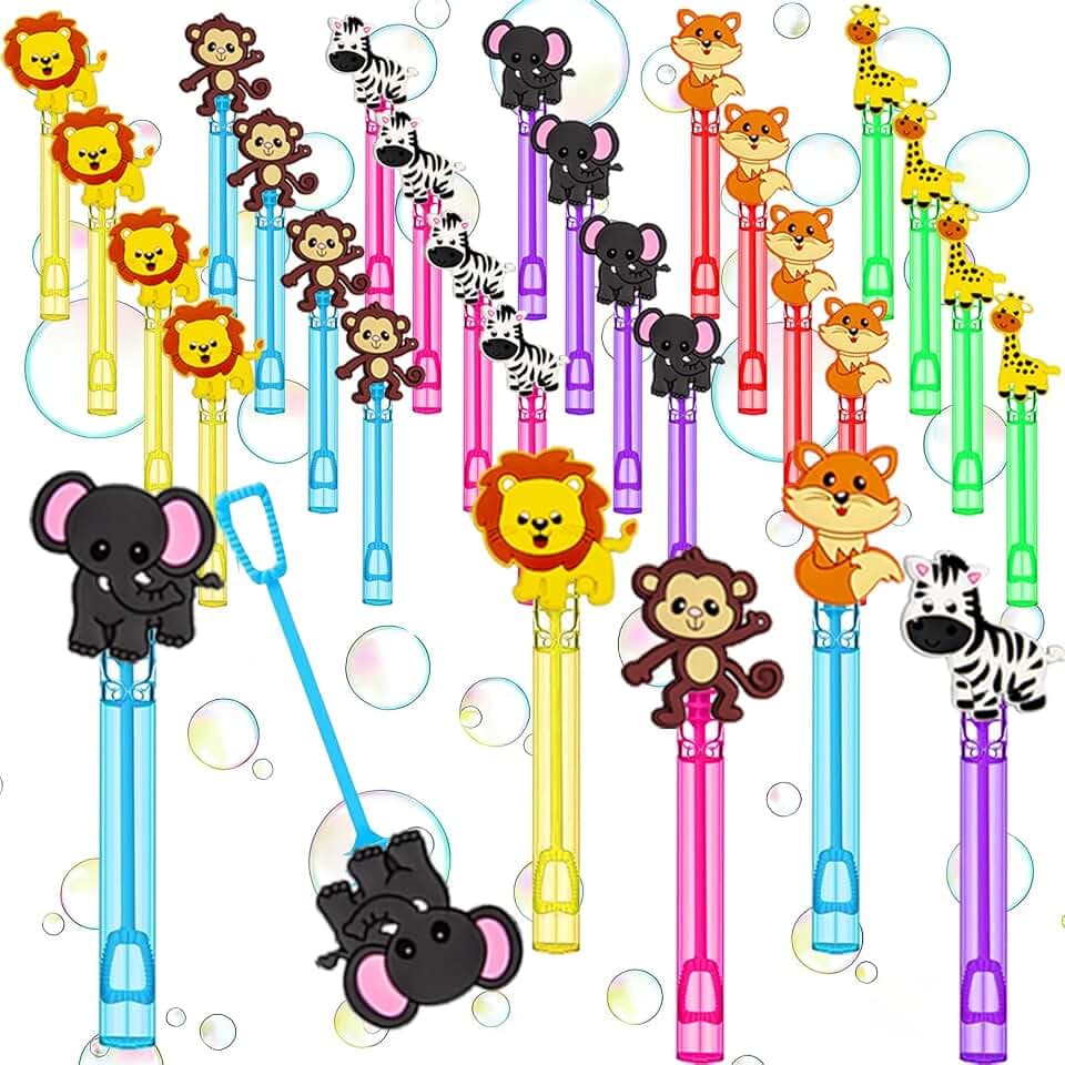 24 Pcs Jungle Safari Bubble Wands, Animal Party Favor Bag Fillers