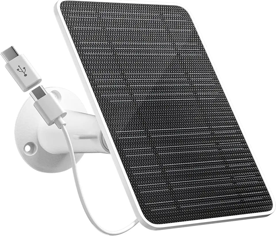 Solar Panel for Security Camera, 5W Solar Panel Charger Compatible with Eufycam 3/3C/2/2 Pro/2C/2C Pro/E/E20/E40/L20/L40/Solo/SoloCam Spotlight, Micro USB&USB-C Port IP65 Waterproof 10ft Cable, 1 Pack