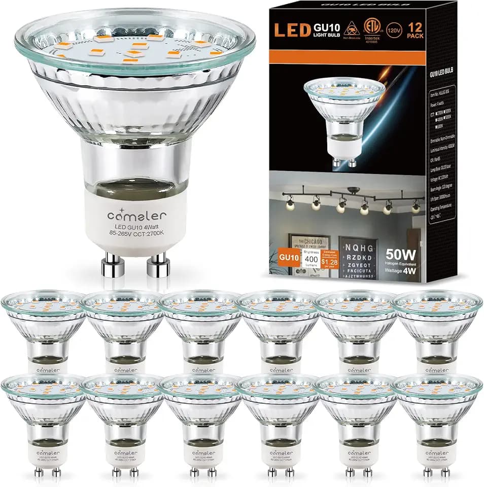 12 Pack GU10 LED Light Bulbs 50W Halogen Equivalent 2700K Warm White