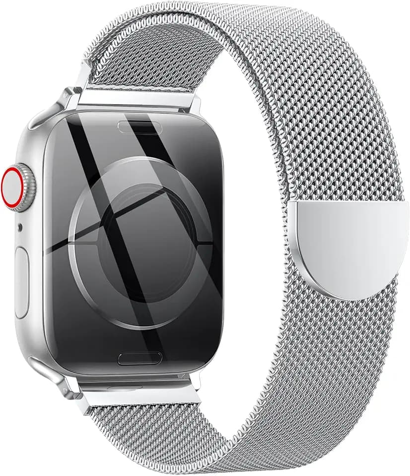 OULUOQI Edelstahl Milanaise Armband für Apple Watch 44mm 46mm 45mm 49mm