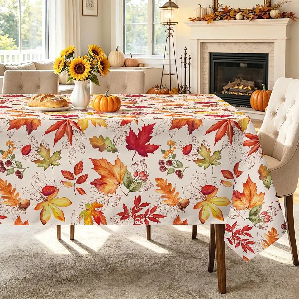 Herbst Tischdecke Retro Vintage Blätter Ahornblätter 140x220cm