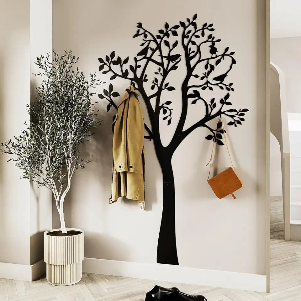 Garderobe Baum Wandgarderobe Schwarz Metall 175×107cm | Garderobenpaneel, Flurgarderobe schmal hängend, Design flur modern, Garderobenleiste lustig