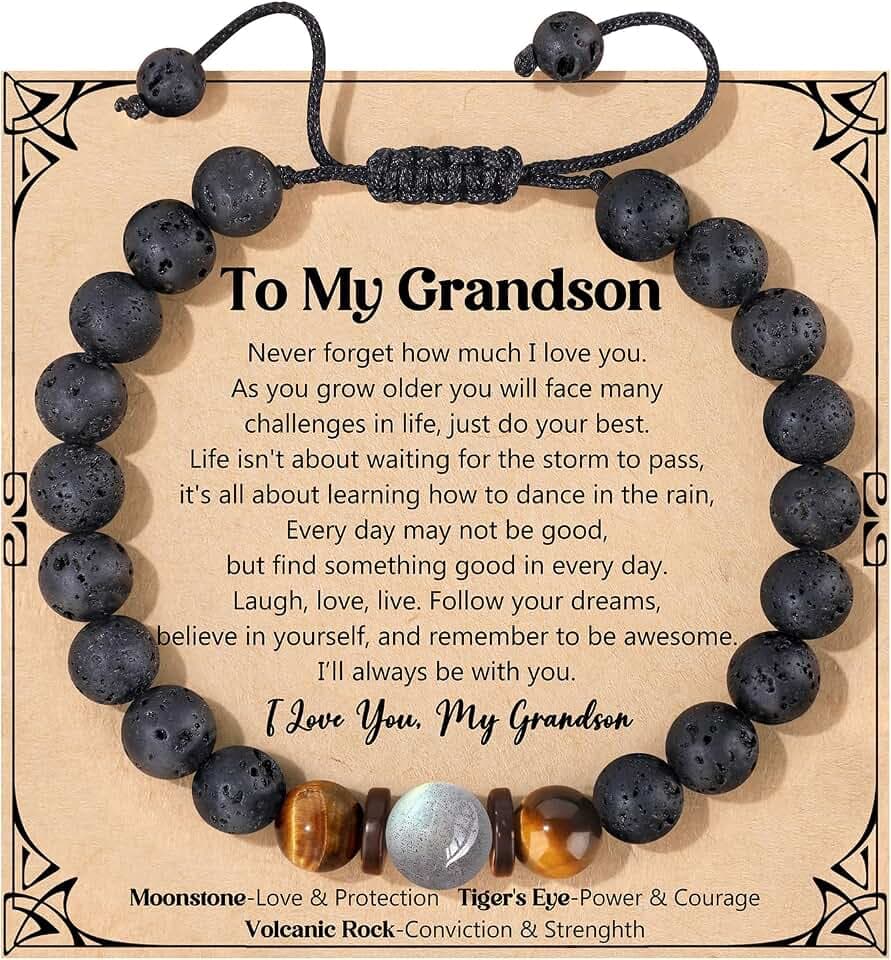 Handmade Gifts for Men Teens Adjustable Moonstone Volcanic Rock Bracelet