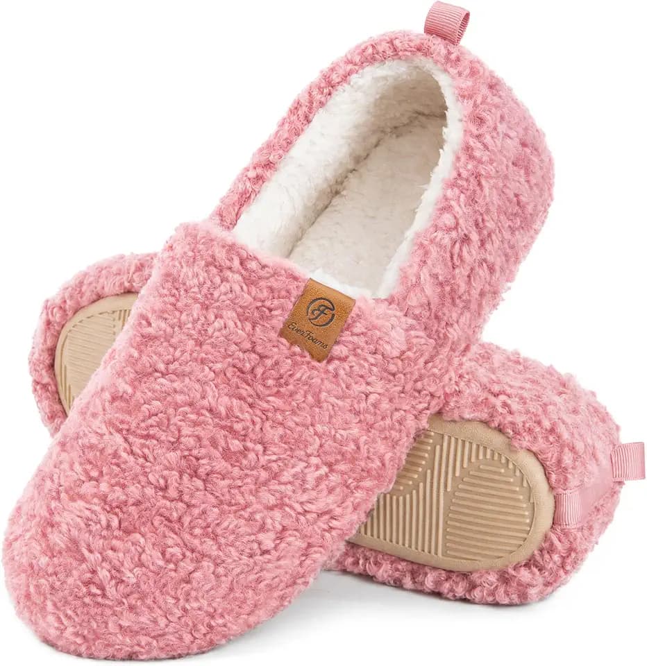 EverFoams Women’s Soft Curly Slippers Memory Foam Lightweight House Shoes