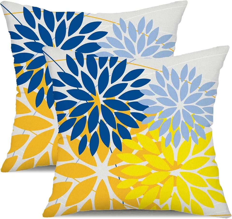 DFXSZ Pack of 2 Outdoor Waterproof Throw Pillow Covers 18x18 Blue Yellow