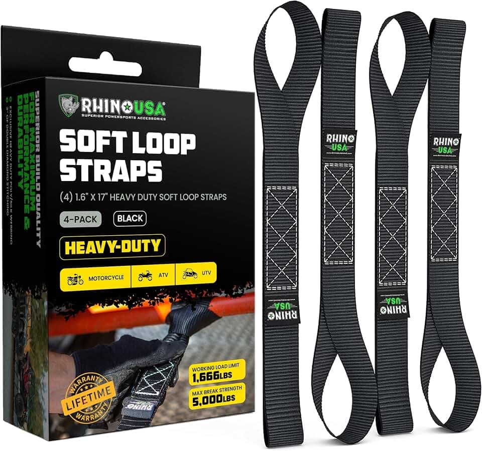 Rhino USA Soft Loop Tie Down Straps (4-Pack) - Motorcycle Handlebar Straps