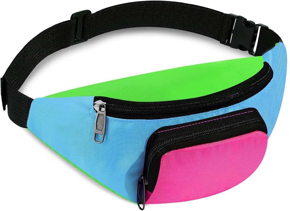 Xuniea 80er Kostüme Neon Gürteltasche 2 Taschen Verstellbare Damen Hüfttaschen für 80er Mottoparty Festivals Kostüme
