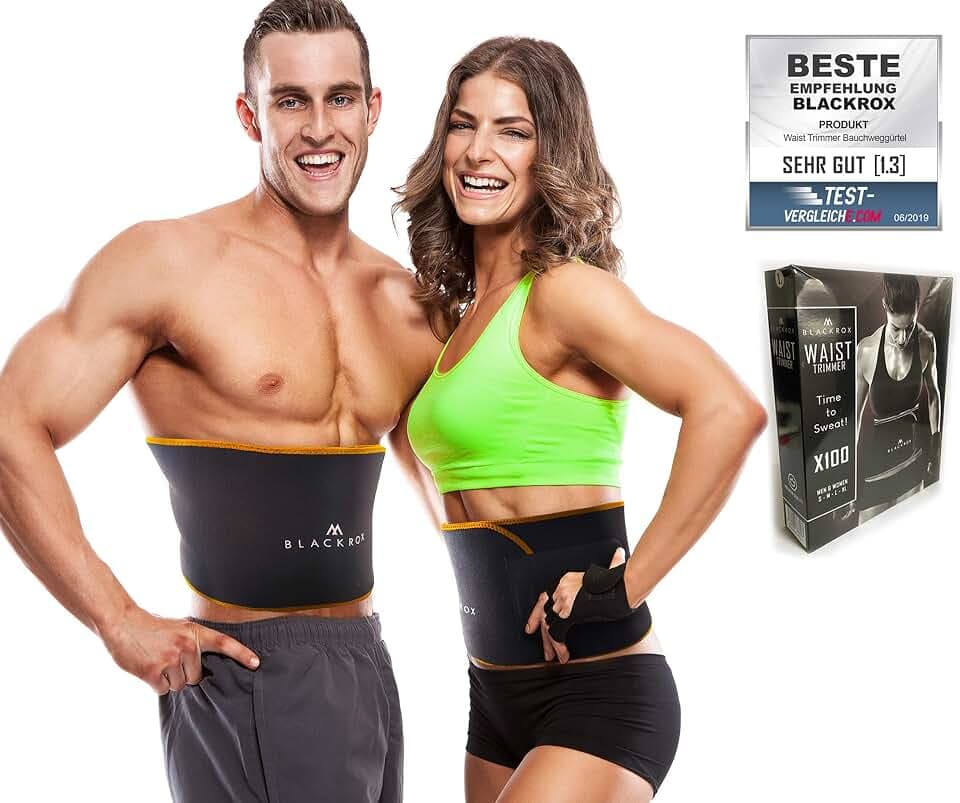 BLACKROX Trimm Your Waist Fitnessgürtel Vergleichssieger Damen & Herren,Schwitzgürtel zur Fettverbrennung, Premium Fitness Gürtel Verstellbarer Sauna Bauchweggürtel zum Abnehmen