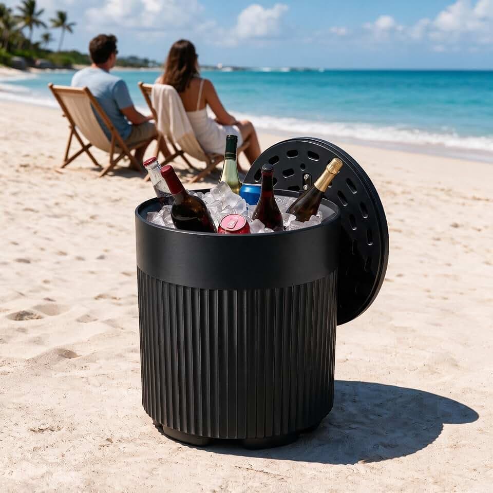 Outdoor Cooler Side Table, 2-in-1 Ice Chest Cool Side Table with Storage, Removable Lid, Patio Cooler Table for Poolside, Deck, Beach