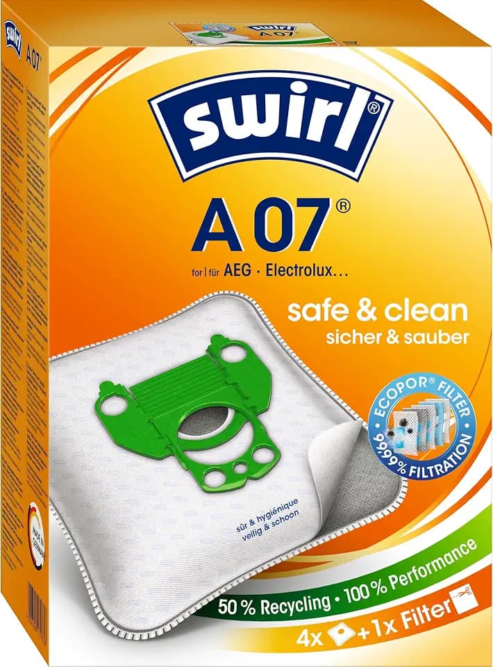 Swirl® A 07® Staubsaugerbeutel für z.B. AEG CE4120, VX3, Electrolux 4 St.