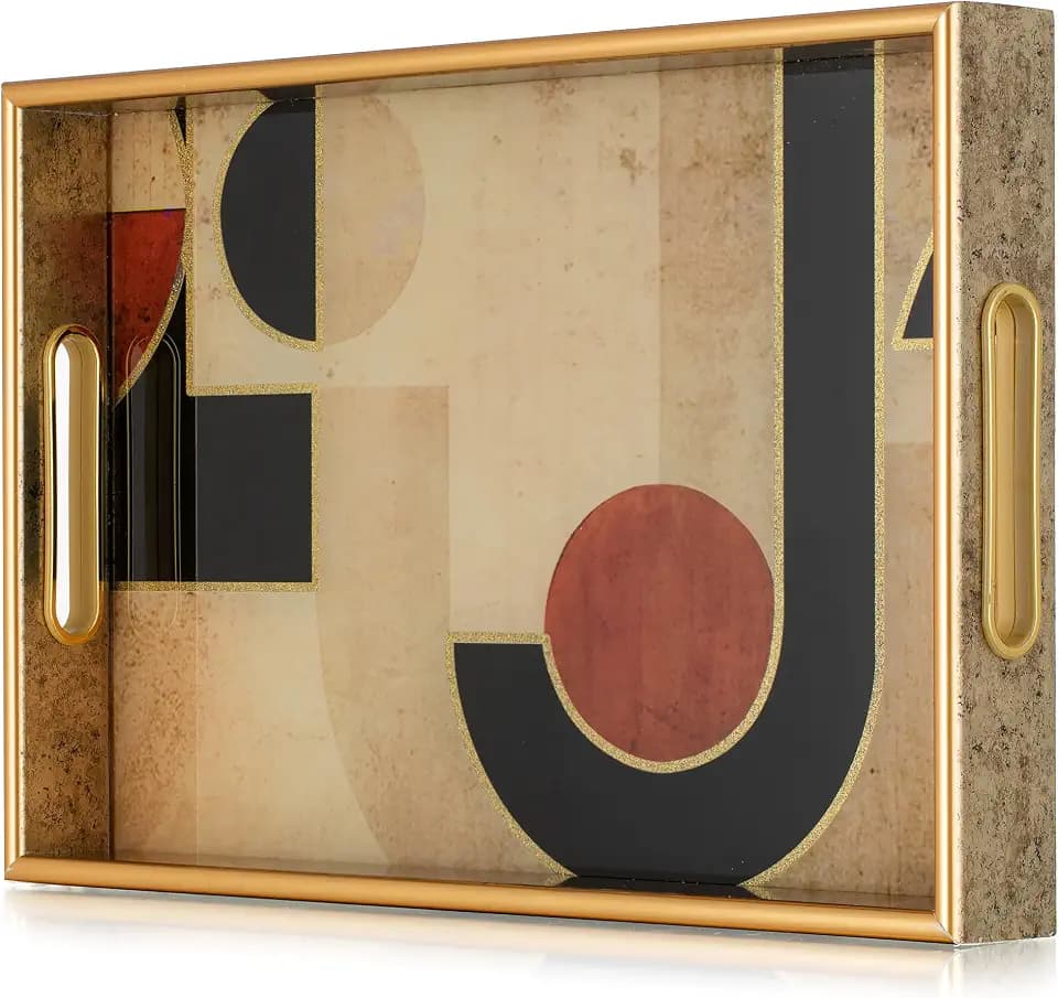 Hanobe Deko Tablett Kaffeetablett Serviertablett: Braun Dekorative Gold Couchtisch Tabletts Dekor Art Deco Serviertabletts mit Griffen für Ottoman Bar Home Decor Leicht zu Reinigen