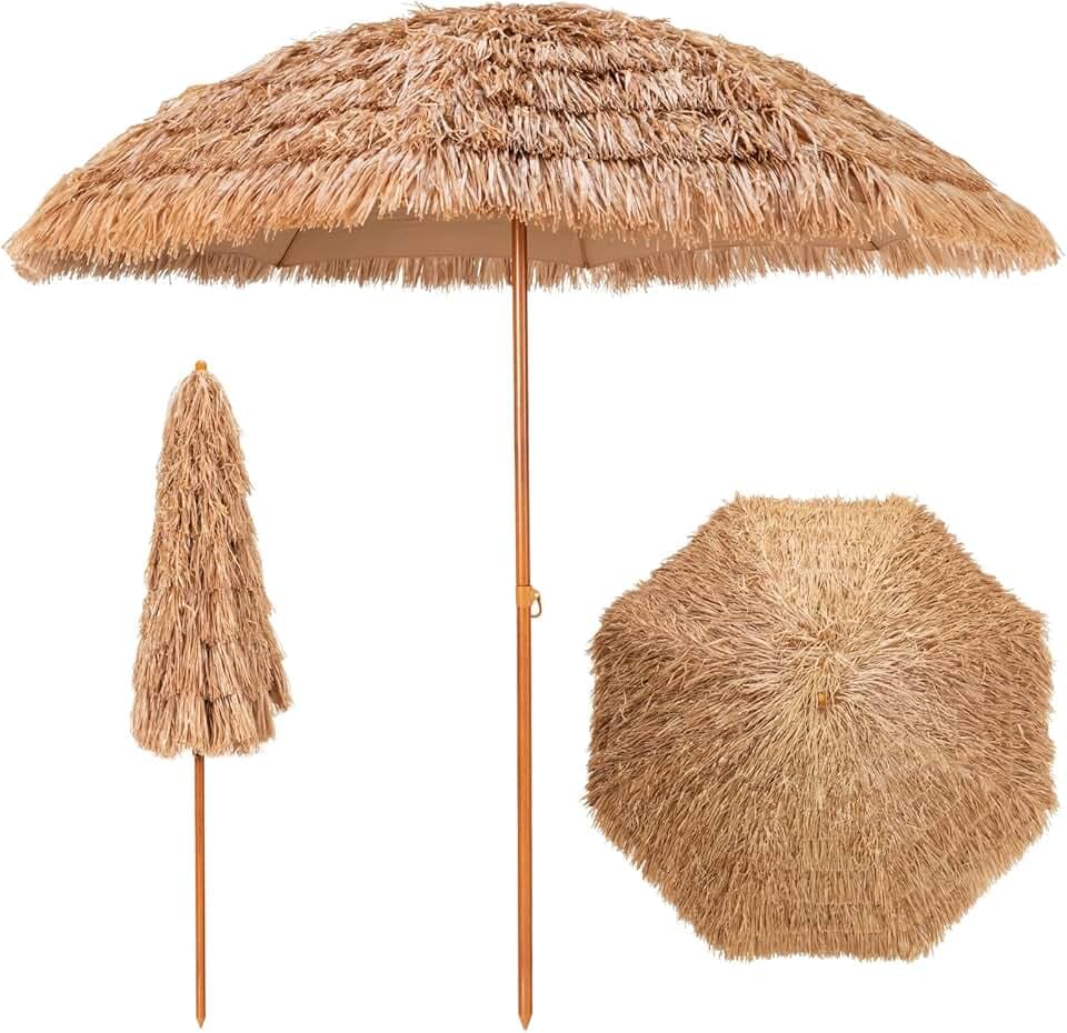 COSTWAY Sonnenschirm Hawaii, 205 cm Strandschirm Stroh, Strohschirm
