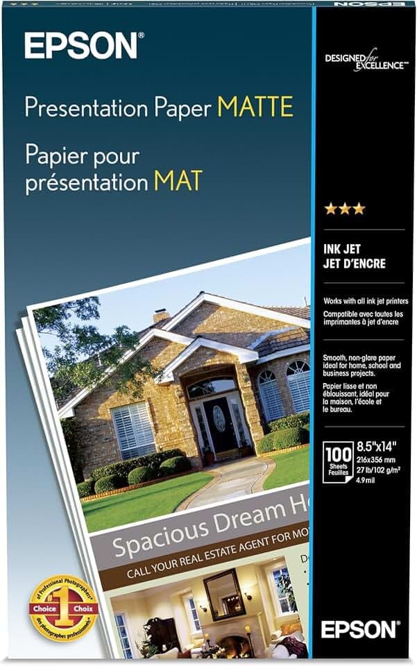 Epson Presentation Paper Matte Legal Size 8.5x14 100 sheets S041067