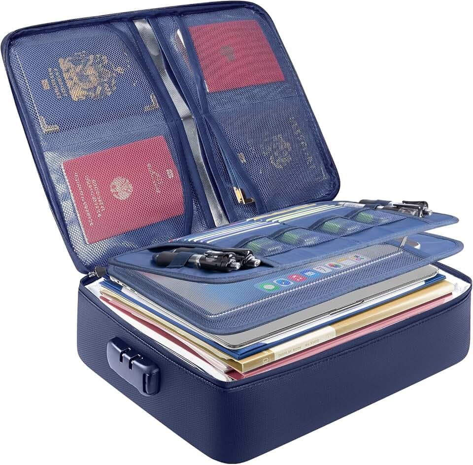BALEINE Fireproof Document Box with Lock, Waterproof Fire Safe File Bag