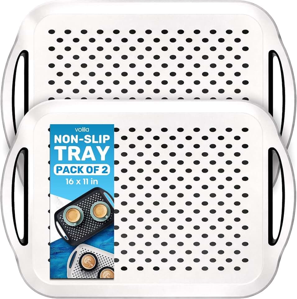 Food Trays for Eating on Couch - 2 Pack - Non Slip Dinner Trays for Eating Set of 2 Non Slip Serving Tray and Food Tray with Handles (White)