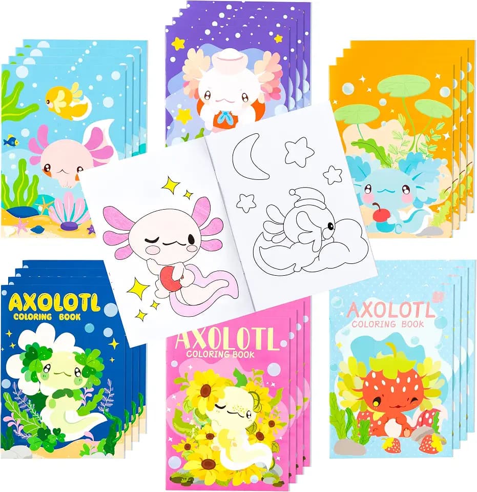 Dvbonike 24Pcs Axolotl Coloring Books Amphibian Theme DIY Art Booklet with Cool Drawing Patterns Birthday Party Favors Halloween Gifts Home School Classroom Activity Supply for Kids Age 4-8