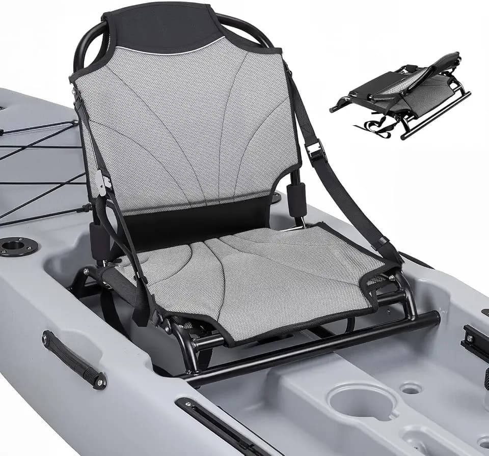 VEVOR Kayak Seat, 1 Pack 1.3" Raised Height, Universal Foldable Canoe Seat with Adjustable Back Support, Adjustable Straps, and Aluminum Alloy Frame for Sit-on-Top/Fishing/Inflatable Kayaks & Canoes