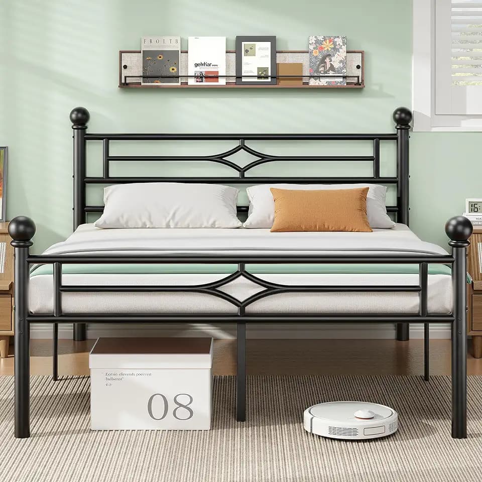 BedsPick Twin Bed Frame with Headboard and Footboard, Metal Platform Bed Frame with Round Corner Ball, 800 LBS Heavy Duty Steel Slats Support, No Box Spring Needed/Noise-Free/Easy Assembly, Black