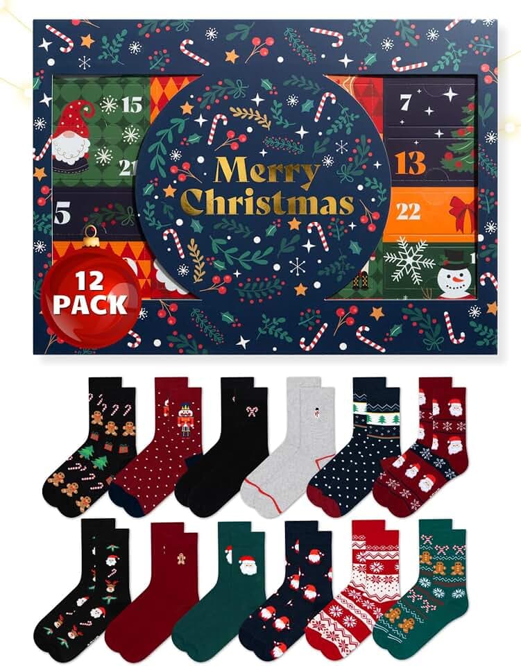 soxo Adventskalender - Lustige Weihnachtssocken Herren & Damen 35-45