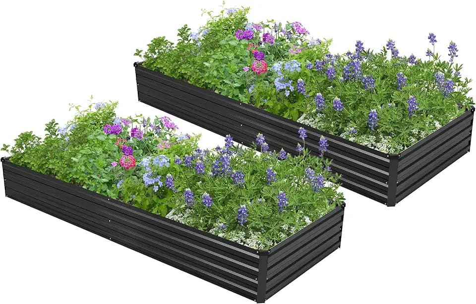 2PCS 6x3x1ft Galvanized Raised Garden Bed,Outdoor Planter Box Metal Patio Kit Planting Bed for Vegetables Flowers Herb,Black