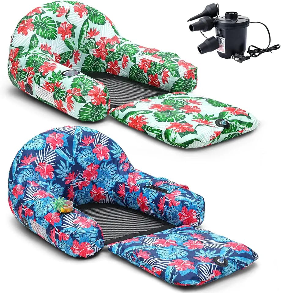 Simgoing 2 Pcs Pool Rafts Chair for Adults Floating Loungers Pump, Hawaiian