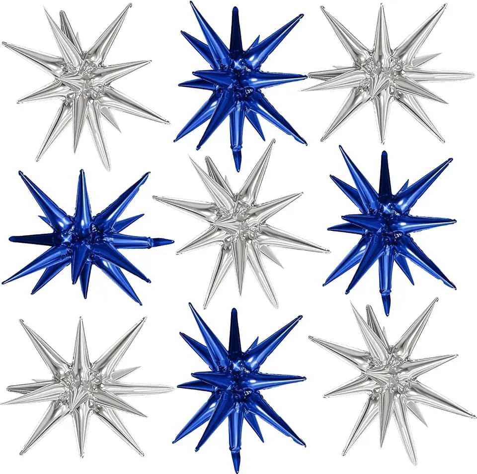 Navy Blue Silver Star Balloons,9Pcs 22Inch Explosion Star Balloons
