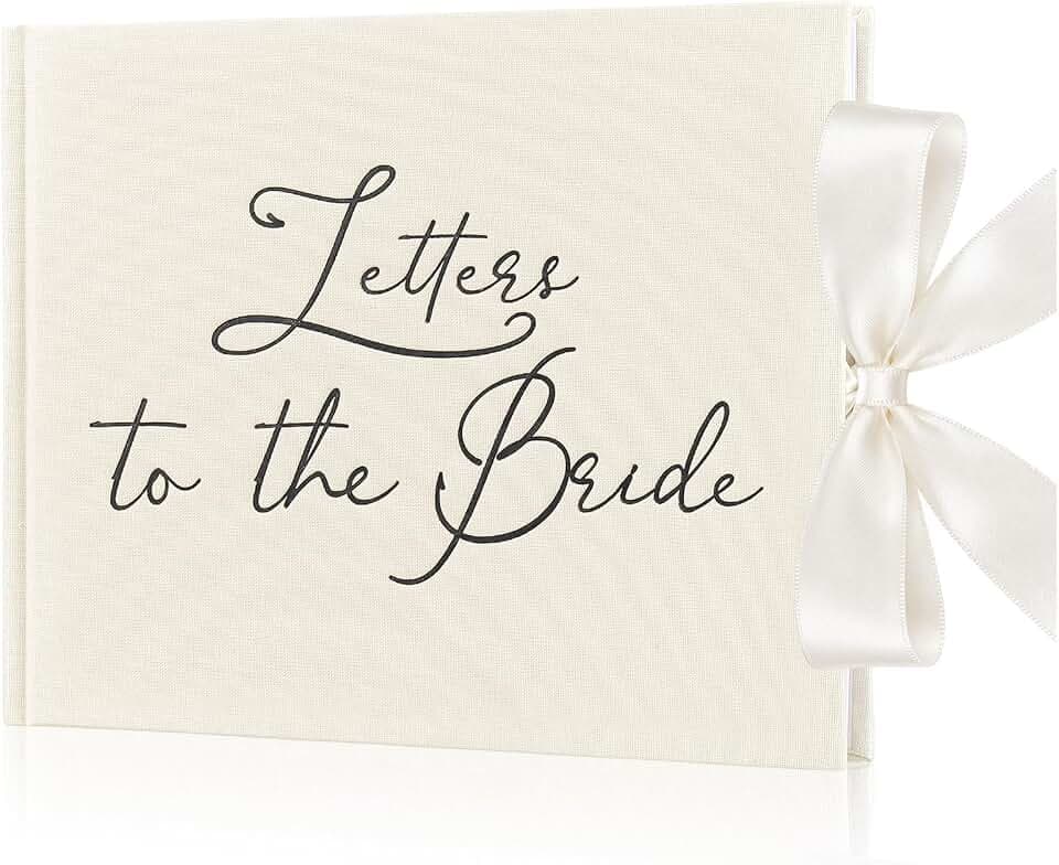 Wedding Guest Book with Pen Letters to Bride, Cream, Fabric, Simple