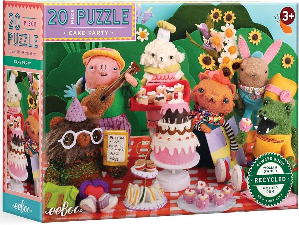 eeBoo 20 Piece Giant Floor Puzzle - Cake Party Children's Puzzle Animals & Party Themed, Large Pieces for Small Hands to Develop Motor Skills