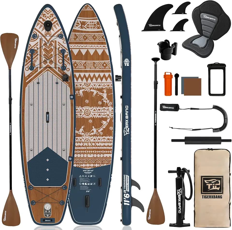 TIGERXBANG Inflatable Stand Up Paddle Board 11'6" x 35" x 6", Tribal Imprint Series, Extra Wide & Stable SUP, Ideal for Adults & Families, with Full Accessories