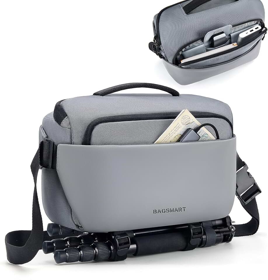 BAGSMART Small Camera Bag for Photographers with Tripod Holder