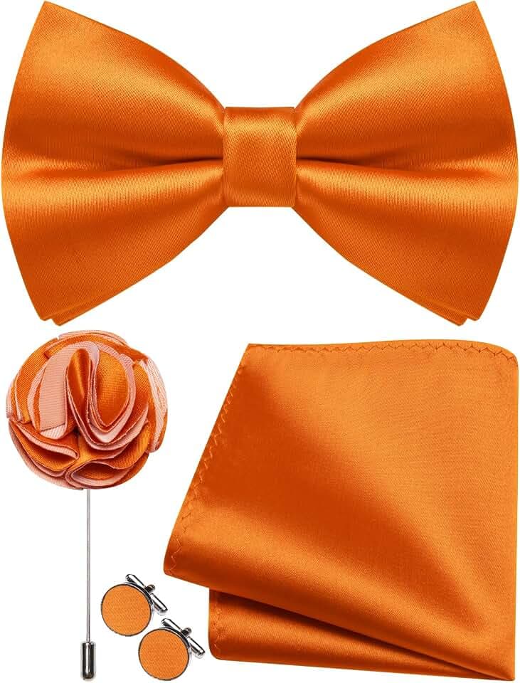 Herren-Fliege und Einstecktuch, Manschettenknöpfe, Anstecknadel-Set, Seide, vorgebundene Fliege, verstellbar, Hochzeit, Party, Business