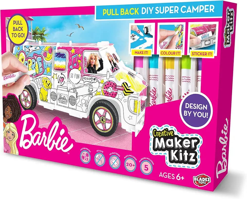 Mondo MONDO-51232 Toys-Maker Kitz Pull Back DIY Super Camper-51232, Farbe Barbie, 51232