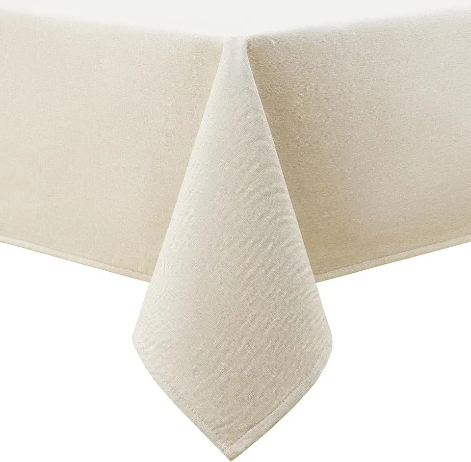 smiry Leinenoptik Tischdecke Flanellrücken Eckig 140x240 cm, Beige