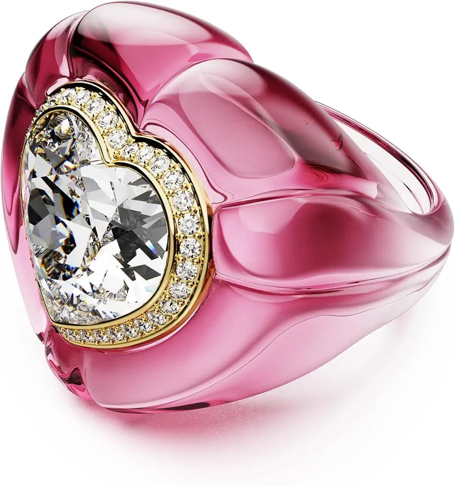 Swarovski Dulcis cocktail ring, Heart cut, Pavé, Heart, Pink, Size 6 3/4
