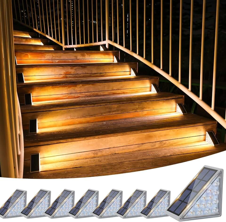 VOLISUN Solar Treppenbeleuchtung Aussen 8er Pack, wasserdicht IP67, LED-Außenstufenleuchte, Dekorleuchten für Gartentreppe, Vordertreppe, Vorgarten und Terrasse (3000K)