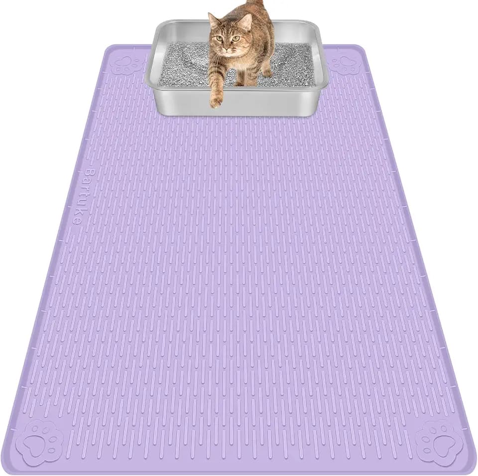 Silicone Cat Litter Mat for Litter Box 40”x28” Large Cat Mat, Purple