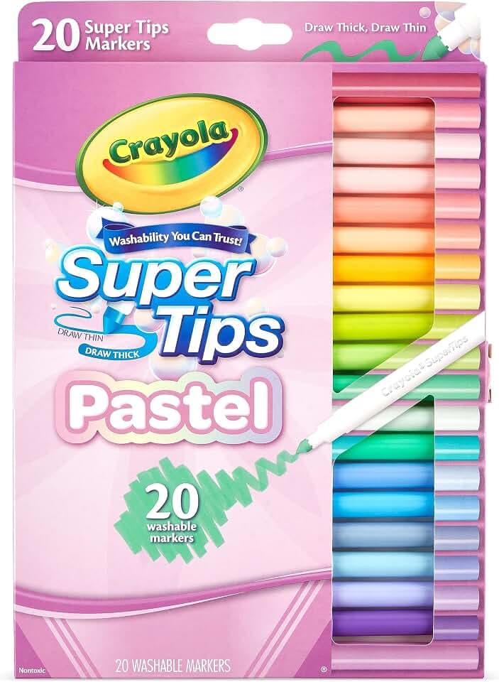 CRAYOLA Super Tips, Pastel, Auswaschabre Filzstifte mit Mittelfeiner Spitze