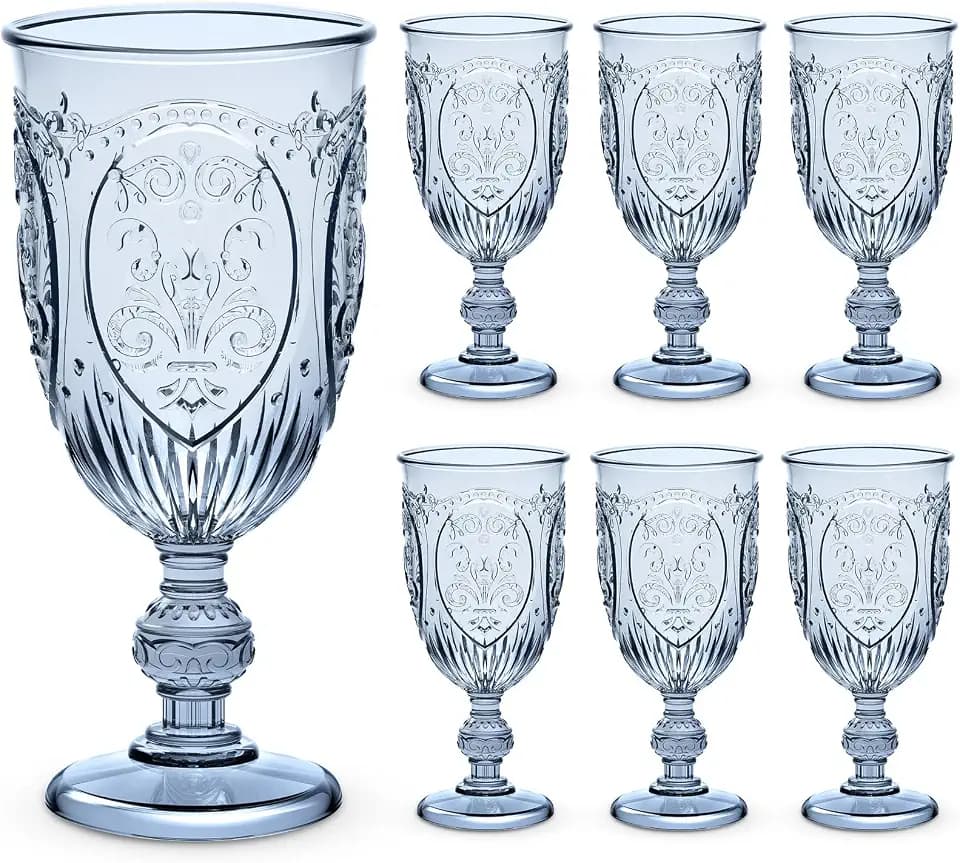 Wiwiqing 6 Pcs Plastic Wine Glasses Vintage Goblets,Blue