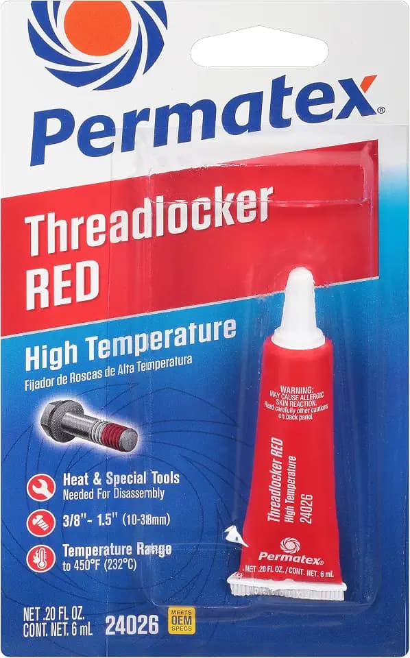 Permatex 24026 High Temperature Threadlocker Red, 6 ml