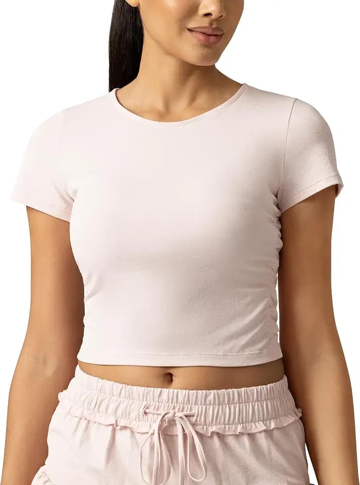 Colorfulkoala Women's Short‑Sleeve Crop Tops, Crew Neck Workout Tees