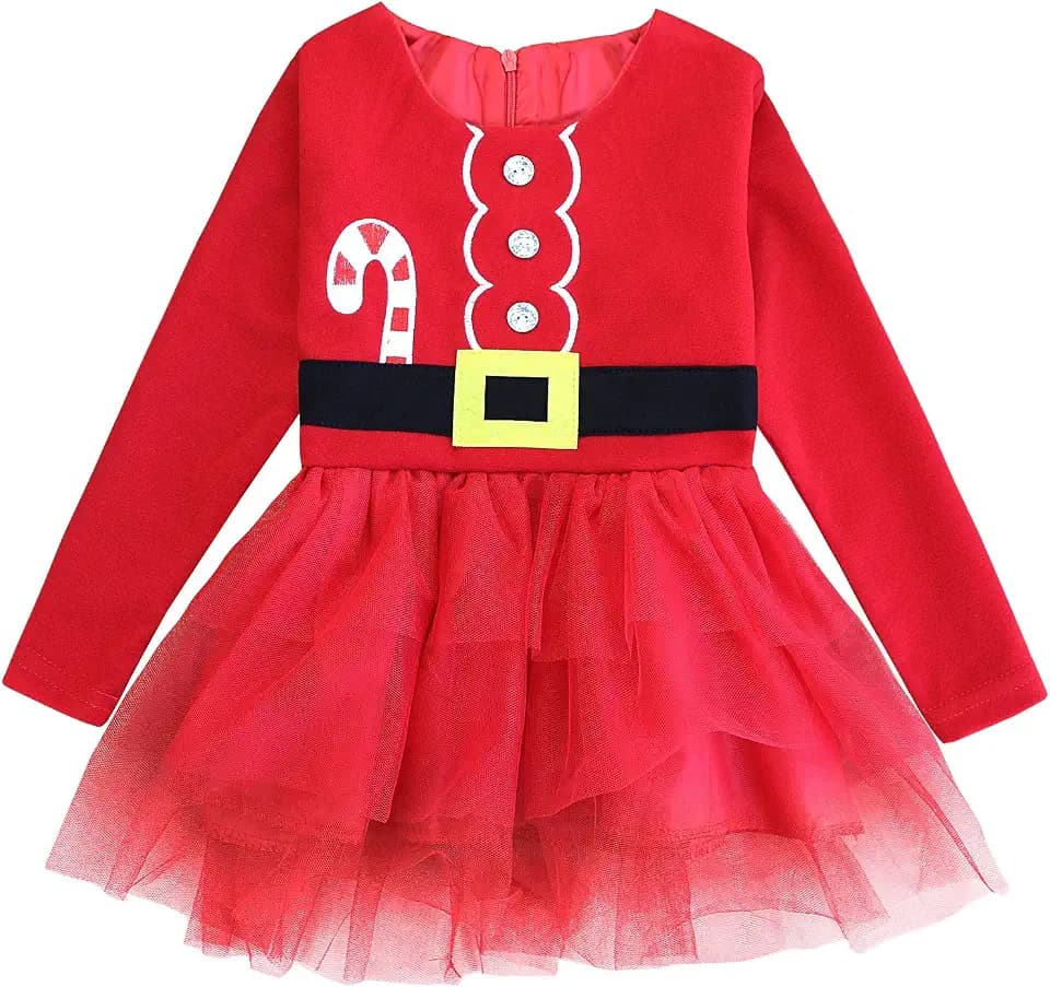 FANCYINN Kleinkind Mädchen Weihnachtsfeier Kleid Säuglingsdruck Tutu Tüll Kleid Kleinkinder Weihnachten Strampler Kleid 5T