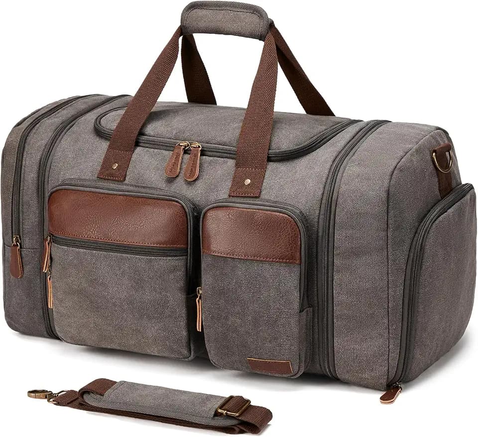 Canvas Duffle Bag for Travel 50L Expandable, Grey