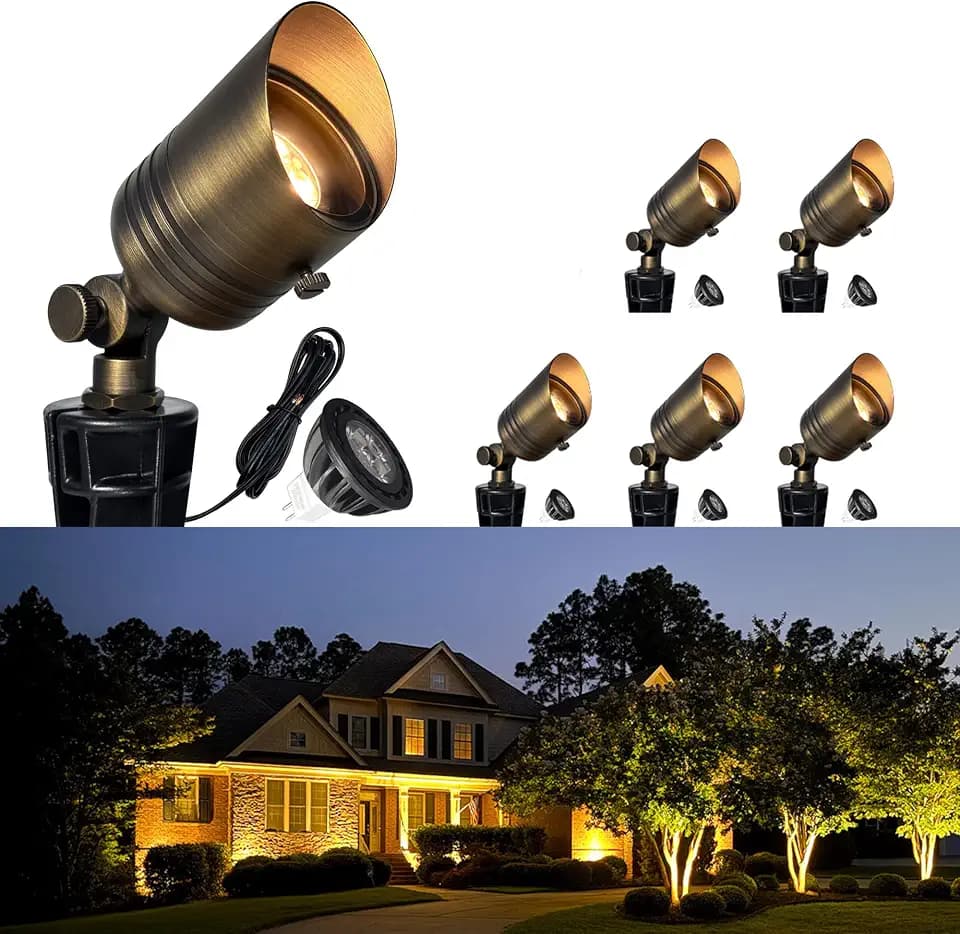 COLOER 5W 12V Brass Outdoor Landscape Spot Light with Bulb(6Pack)