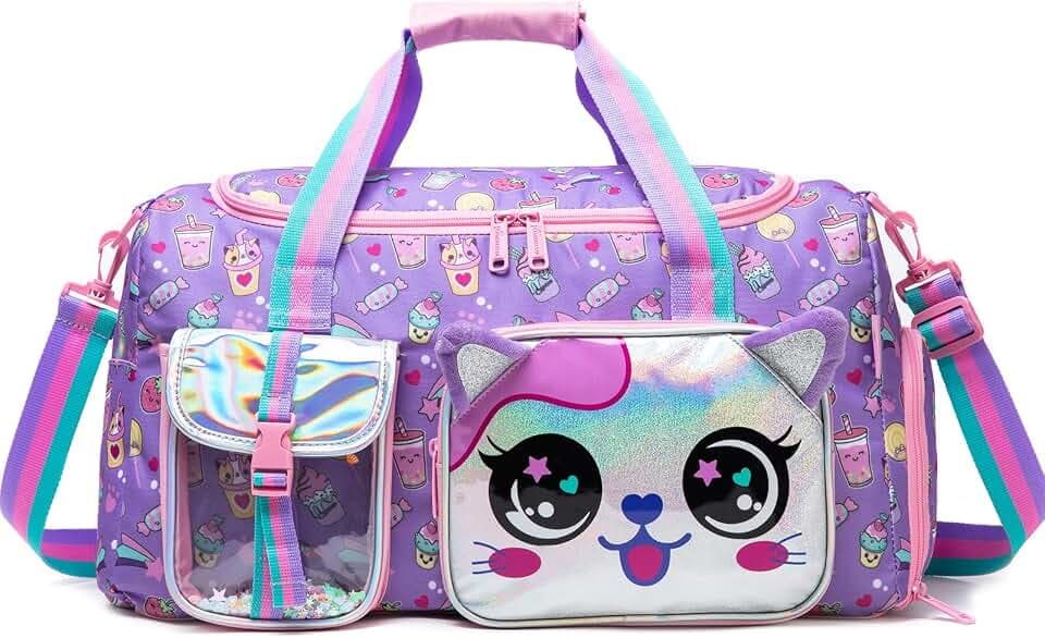 Kids Duffle Bag Girls Travel Bag for Kids Overnight Bag for Girls Dance Bag for Girls Weekender Bag Gym Bag with Shoe Compartment