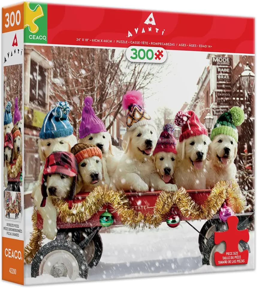 Ceaco - Avanti - Puppies in a Wagon - 300 Piece Puzzle for Adults - Challenging and Perfect for Game Nights - Finished Puzzle Size 21.25 x 15